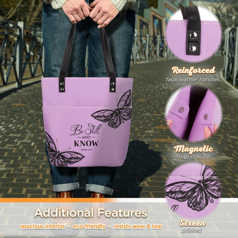 Christian Art Gifts Felt and Faux Leather Fashion Bible Cover Tote Bag with Inspirational Scripture