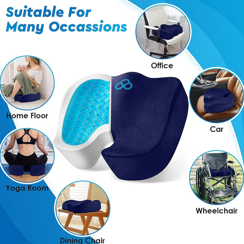 Seat Cushion, Anti-Slip Bottom & Removable Cover Tailbone Pain Relief Cushion for Office, Wheelchair, Car (Blue)