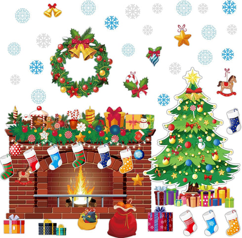 Christmas Bulletin Board Xmas Classroom Decoration - Christmas Tree Cutouts, Fireplace Poster, Winter Holiday Decor