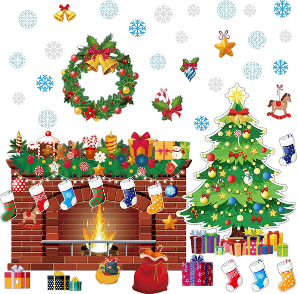 Christmas Bulletin Board Xmas Classroom Decoration - Christmas Tree Cutouts, Fireplace Poster, Winter Holiday Decor