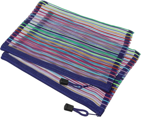 MECCANIXITY Mesh Zipper Pouches, A5 Colorful Pencil Case Storage Organizer, Blue Pack of 6