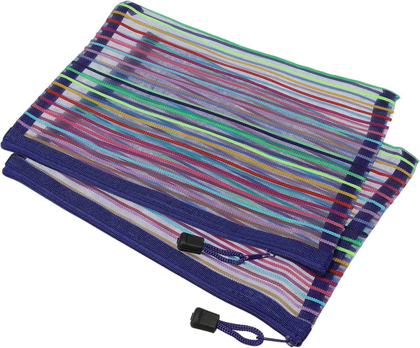 MECCANIXITY Mesh Zipper Pouches, A5 Colorful Pencil Case Storage Organizer, Blue Pack of 6