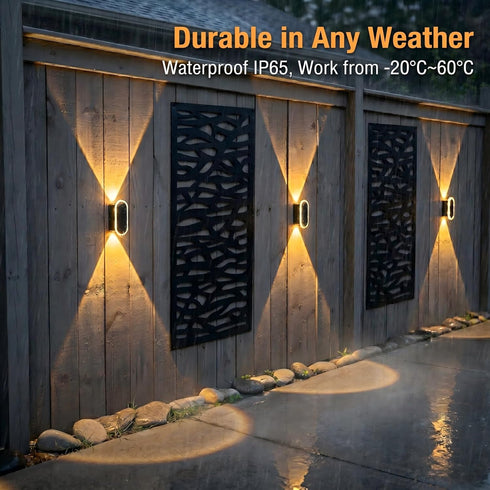 2 Pack IP67 3 12h Ellasay Fence Lights Solar Powered: Solar Wall Lights Outdoor Up and Down Waterproof - Colors Modes