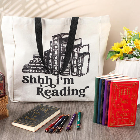 Fulmoon 5 Set Book Lovers Gifts, Includes Book Tote Bag, Notebooks, and Ballpoint Pens for Teacher Appreciation