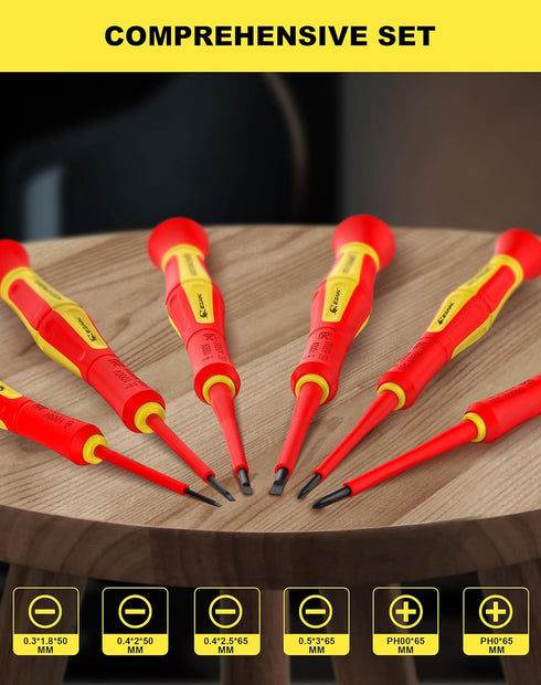 EZARC 1000V Insulated Electrician Screwdriver Set, 6-Pieces Mini Electrician Screwdriver Set with Magnetic Tip and Case