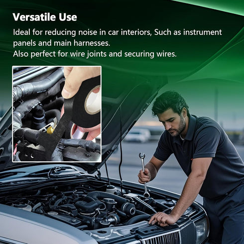 2 (100FT Rolls High Temp Wire Harness Tape Total) OEM-Grade Automotive Cloth Fabric Tape for Engine Wiring Loom, Cable