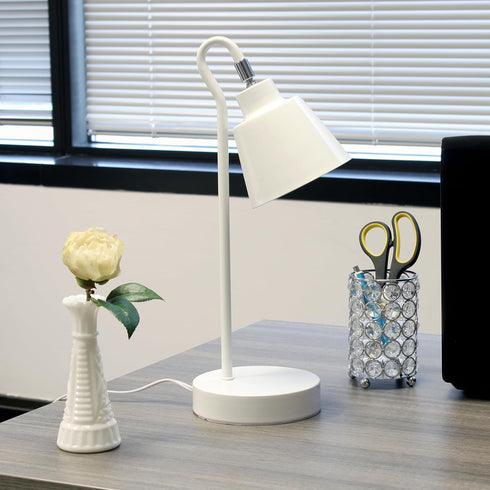 LD1079-WHT 16" Simple Designs Sleek Essentials Metal Looped Desk Task Lamp with Adjustable Shade, for Office, Desk