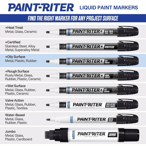 Markal 96962 Paint-Riter+ Liquid Paint Marker, Oily Surface, Bold Mark Size 1.8", Red, 12-Pack