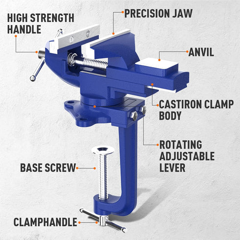 Shangyoyi 2-in-1 3.2"- 360 Bench Vise For Workbench Multi-functional Portable Swivel Base Bench Clamp On Vice/Table