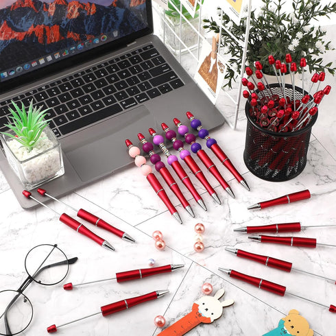 Qilery 60 Pcs Cute Black Ink Beadable Pens, DIY Pens for Kids Girls, Graduation Gifts, Valentine's Day Office Supplies