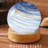 Pexylun 3 Dimmable White Planet Night Light Glass Bedside with Wooden Base Modes - Swirl Planet Table Lamp for Bedroom