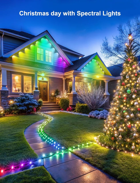 100ft 50 IP68 RGB+ IC Permanent Outdoor Lights, Eaves Lights with LED Lights, Waterproof, Music Sync with Remote