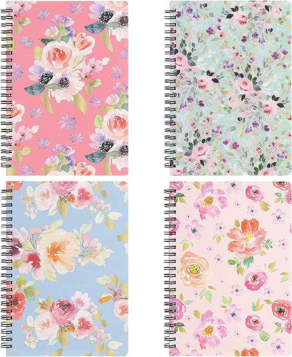Spiral Notebook 5×7 Inch, 4 Pack, Small College Ruled Hardcover Floral Journals, 320 Sheets/640 Pages, B6 Size