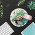 Round Mouse Pad with Coasters Set, Turtle World Map Design, Non-Slip Rubber Mousepad for Computers, Desk Decor