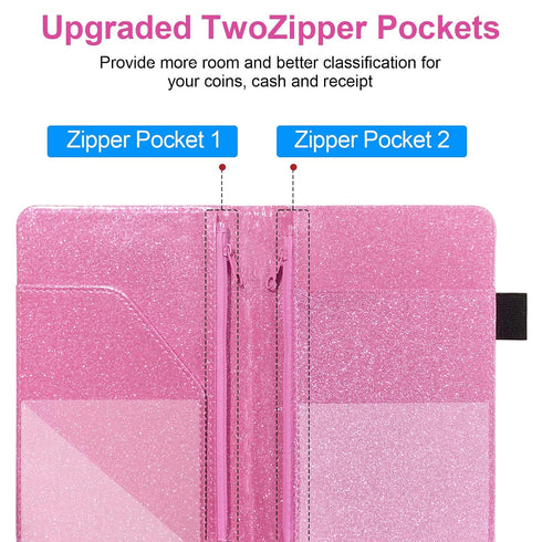 2 Server Book with Zipper Pockets, Leather Server Book Organizer for Waitress, Bling Waiter Book Money Wallet with Pen