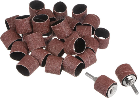 uxcell 50 Pcs 1 Inch Sanding Sleeves Sandpaper Set, 80 Grit with 2 Pcs 0.79 Inch Drum Mandrels for Rotary Tools