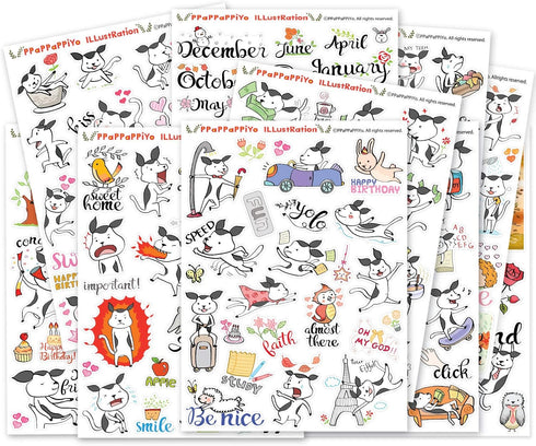 PPAPPAPPIYO Happy Dog Planner Sticker Accessories - Journals, Calendars, Weekly Stickers / 10 Sheets Size 4.6 x 6.1 Inch