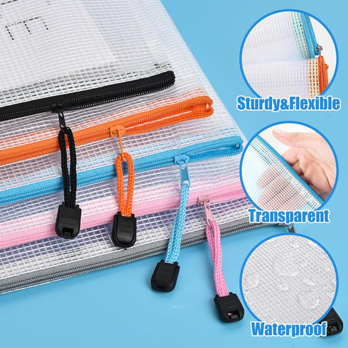 Mesh Zipper Pouch Bags - 10 Pcs A3 + 10 Pcs A4 Zipper Pouches for Organizing, Storage Bags for Office Supplies