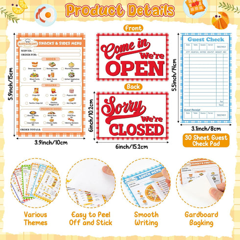 9PCS 4x6 30 TICIAGA Kids Pretend Play Notepads - In Playtime Pad Included Breakfast Dinner Desert Coffee Menu Notepad