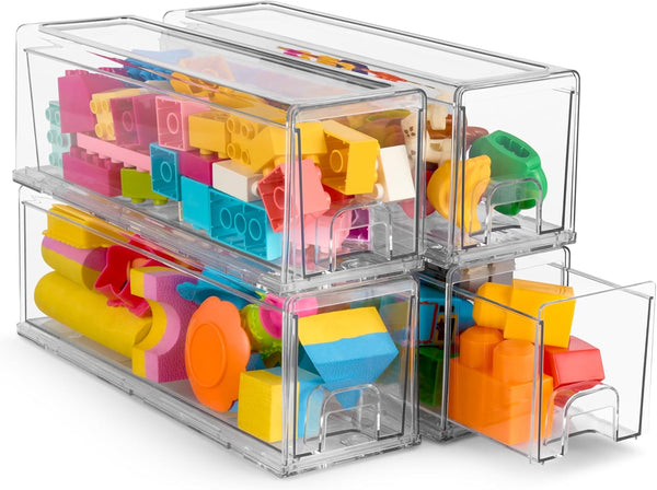 Sorbus Small Clear Stackable Storage Drawers, 4 Pack with Handles for Craft, Clothes, Medicine, Makeup