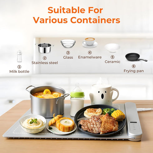 6 6H 300W Countertop, Warming Mat for Food Small Warming Tray with Temp & Timer, Full Surface Heating, Waterproof