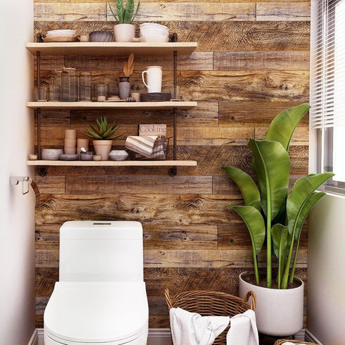 Yun-aeon Brown Wood Peel and Stick Wallpaper 17.3" x 120" PVC Self Adhesive for Wall Covering, Furniture, Kitchen DIY
