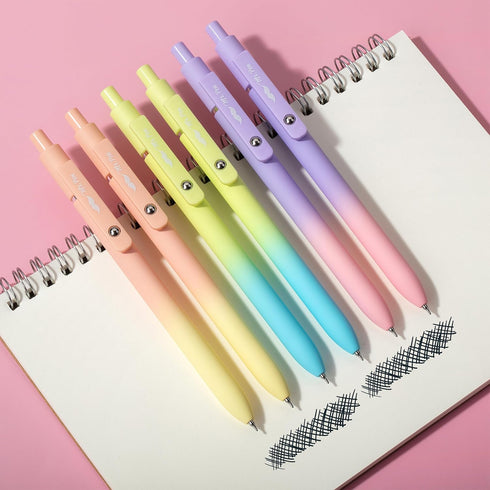 Mr. Pen Retractable Gel Pens, 6 Pack, Black Gel Pens, Gradient Color Barrels, Fine Point 0.5mm, Cute Aesthetic Pens