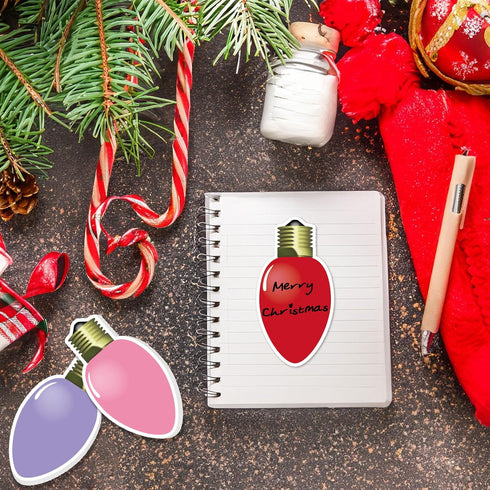 Whaline 24Pcs Christmas Sticky Note, 12 Designs Colorful Xmas Bulb Shape Self-Stick Notepads for Work Study