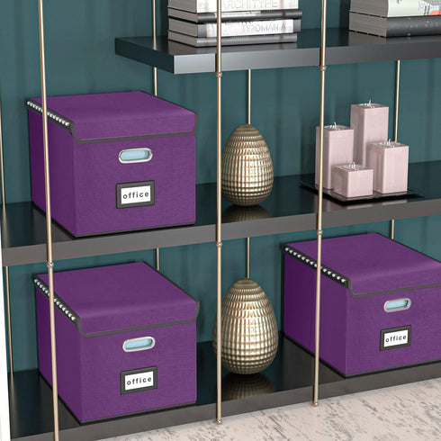 Upgraded File Organizer Box with Lid, Huolewa Collapsible Linen Hanging Filing & Storage Box for Office/Decor