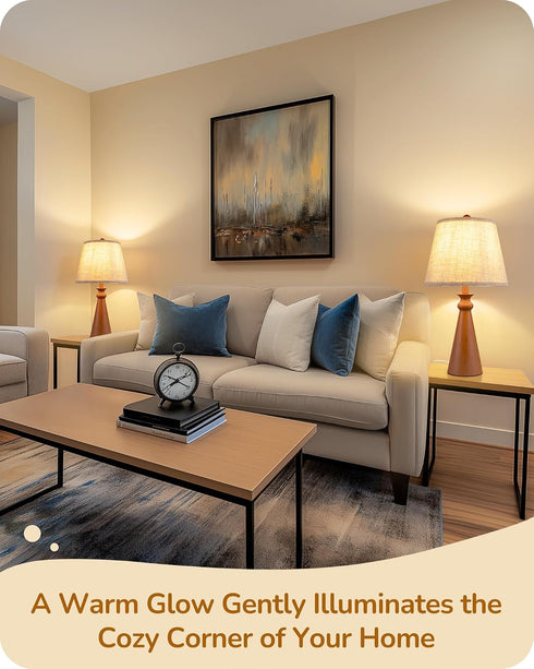21.85" E26 EDISHINE Tall Table Lamp, Rustic Bedside Lamp, Water Transfer Rose Wood Grain Metal Base, Beige Linen Shade