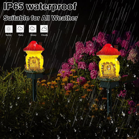 Mushroom Solar Lights Outdoor, Waterproof Fairy Houses Lights, Decorative Solar Powered Garden Stake Lights for Lawn.