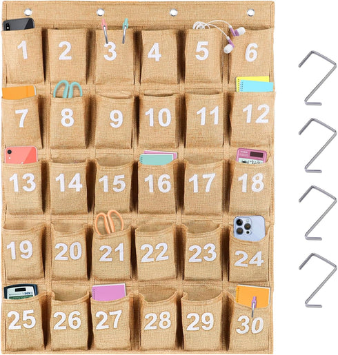 Eamay 30 Numbered Classroom Pocket Charts for Cell Phones and Calculators, Wall Door Mount Hanging Organizer (Black)