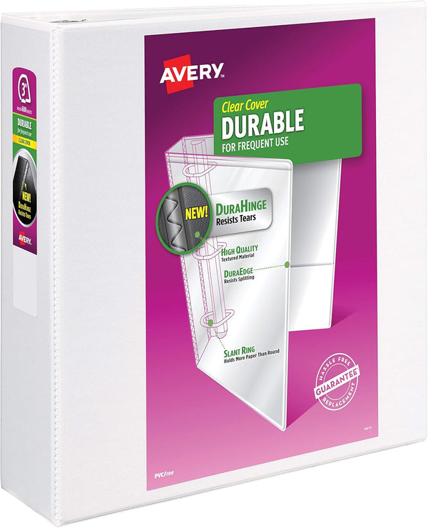 Avery Durable View Binder, 3-Inch Slant Ring, Holds 8.5 x 11 Inch Paper, White, 1 Binder (17042)