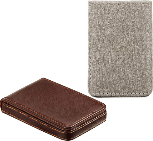 Outus 2 Pieces PU Leather Business Card Holder Wallet with Magnetic Shut for Men Women