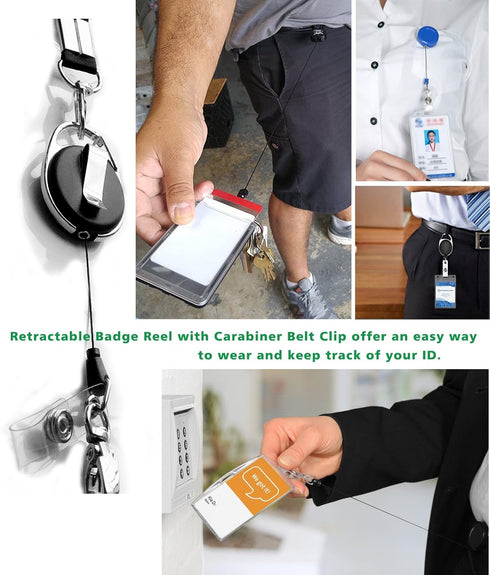 ID Card Case + Heavy Duty Lanyard (Black) - Badge Holder with Retractable Reel and Clip