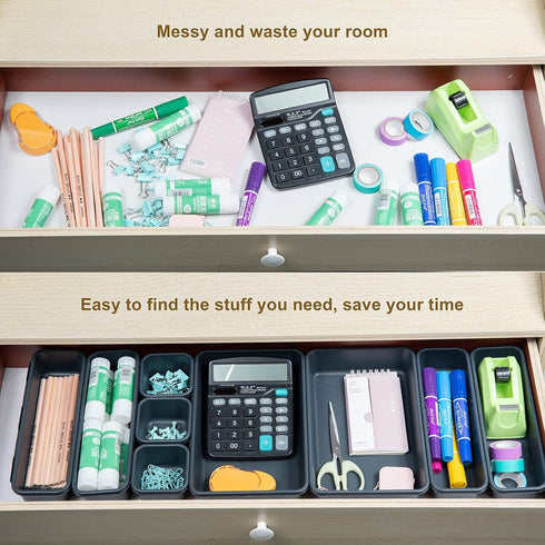 BYCY 32 PCS Desk Drawer Organizer Tool Box, Interlocking Junk Drawer Organizers with 3 Sizes for Office, Bathroom,