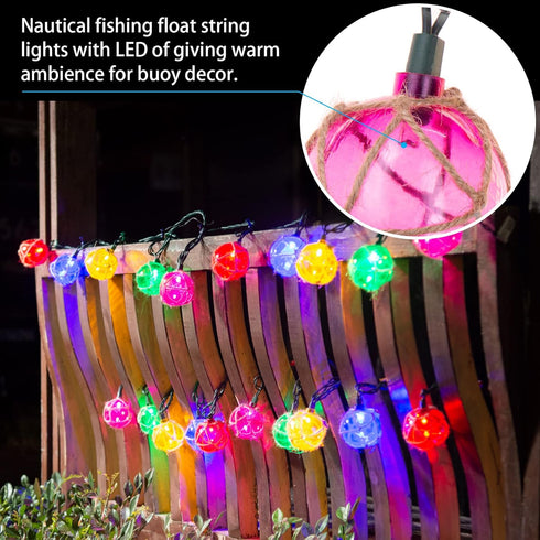 Nautical Lights String Plug in, 10 LED Buoy String Lights for Tiki Bar Decorations, Coastal Beach Theme for Outdoor