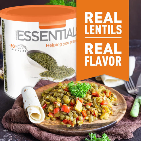 48 30-Year Emergency Essentials Lentils, Long-Term Emergency Food Supply, Servings, Shelf Life, High-Protein Vegetarian