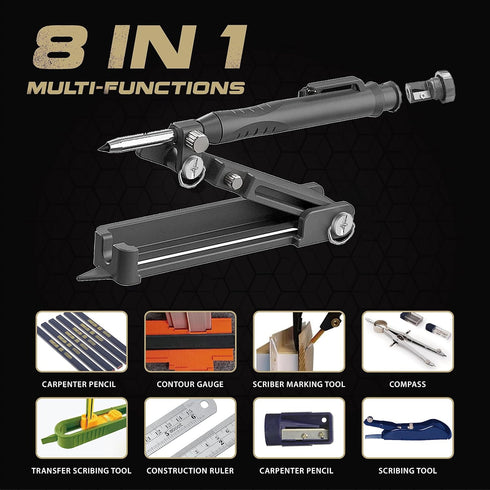 Multi-function Scribing Tool, Zinc Alloy Smart Scribe Tool with Solid Carpenter Pencil, DIY Scribe Tool woodworking, Gauge Scriber Line Maker, Measuring Tool with Scale, Black by Hmyl Easy
