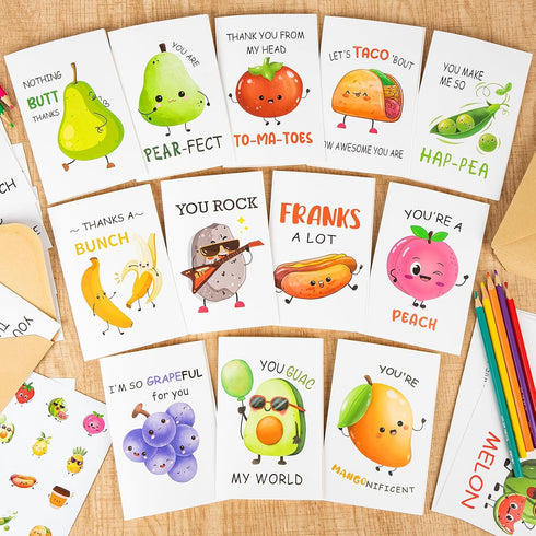 Hedeey 24 Funny Thank You Cards with Envelopes and Stickers, Pcs Cute Pun Assorted Blank Greeting Cards, Notecards