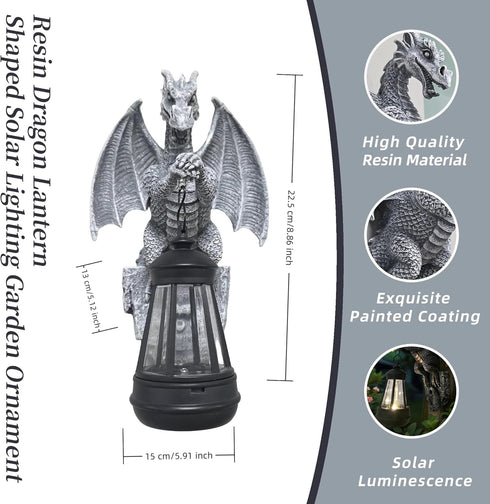 Generic 9-inch Large Solar-Powered Dragon Statue, Outdoor Decoration - Garden Decor with Solar Light, Waterproof Wall