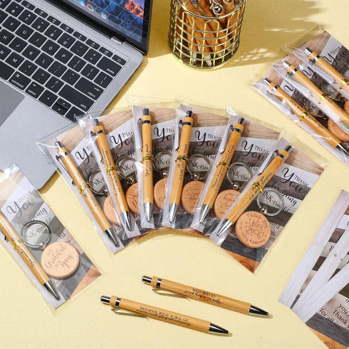 Dispowreath 30 Sets Thank You Gifts Bulk Bamboo Pens Employee Appreciation Gifts Wooden Keychain Thank You Cards