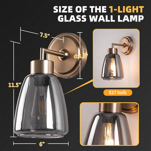 Kasiqilight 6 Inch Flush Mount Wall Sconce Smoked Grey Retro Vanity Light with Clear Glass Shade Hardwired Bathroom