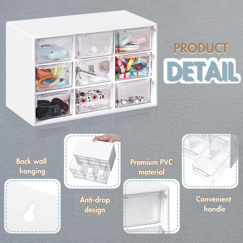 Rtteri 9 Pieces Mini Drawer Organizer Plastic Desktop Storage Box with 9 Clear Drawers for Office Home Jewelry