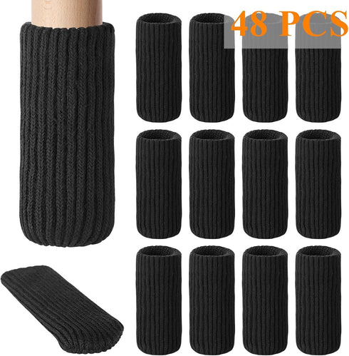 48 Set, PCs Furniture Leg Socks - High Elastic Knitted Chair Leg Floor Protectors, Black Thickening Chair Leg Covers