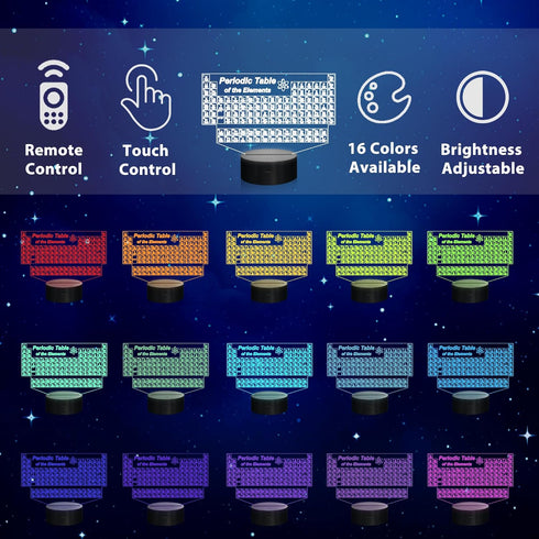 Ammonite 3D 16 Periodic Table of Elements Night Light, Tabla Periodica lamp Color Changing with Remote Control