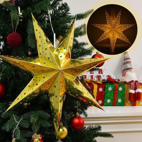 19.7 Inch 7 10 Mudder Christmas Star Paper Lantern Pointed Christmas Window Lantern with LED Light Strings Hanging