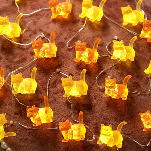 Summer 40LED 14ft Solar Cat String Lights - Christmas Thanksgiving Holiday Decor - Waterproof Kitty Fairy Lights