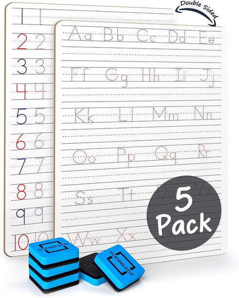 Dry Erase Handwriting Practice White Boards, 5 Boards & Erasers for Learning