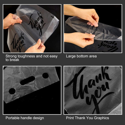 Packaging 2 Cups(1000 Handle Drinking Poly Bags Thank You Clear Plastic Bags, Drink Carrier with Handle Cup Carriers